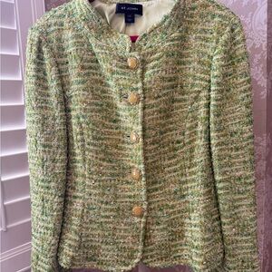 St. John green with gold thread Tweed Blazer and skirt set